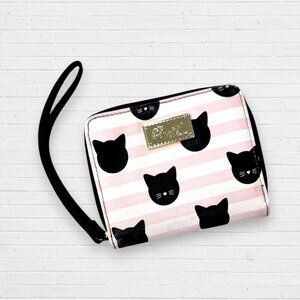 LUV BETSEY JOHNSON Pink Black Cat Striped Zip Coin Wallet Wristlet